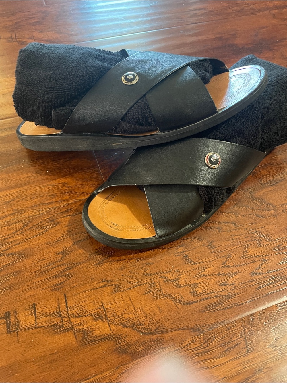English Boot House.Men’s Black Cross-Over Slide Sandals.From Italy.